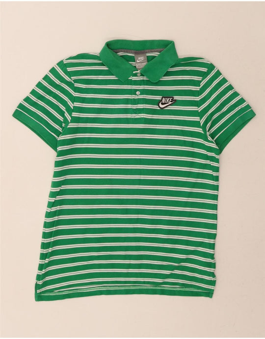 NIKE Mens Polo Shirt Medium Green Striped Cotton Vintage