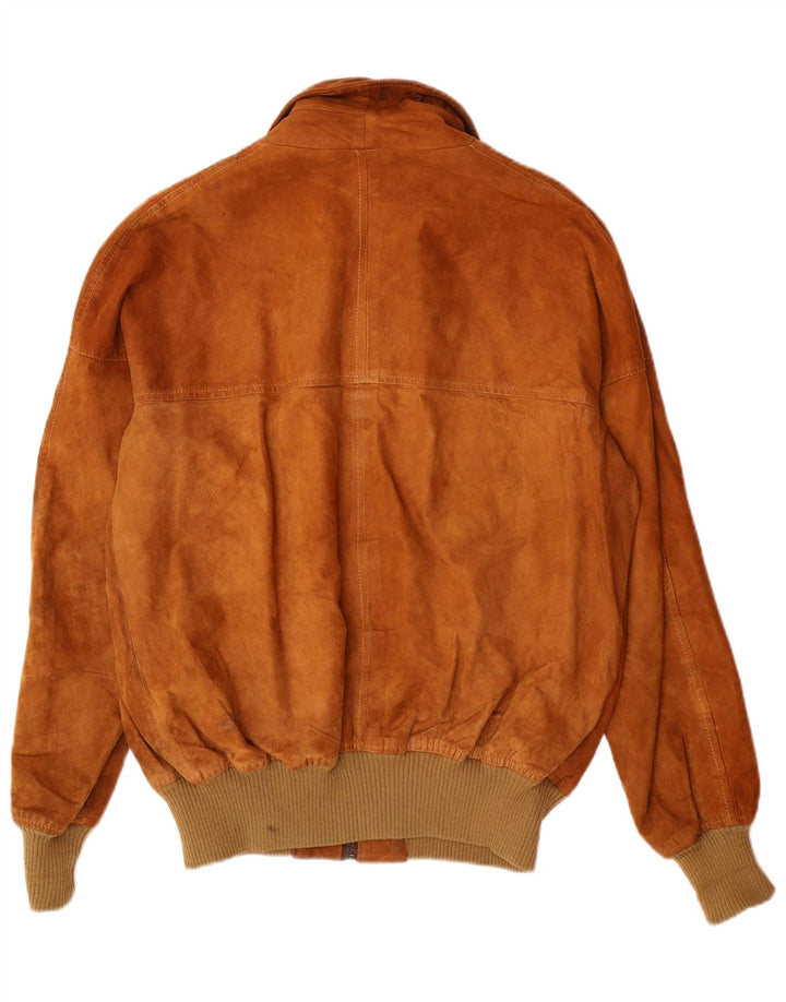 ESSEBI Mens Suede Bomber Jacket UK 40 Large Brown Leather