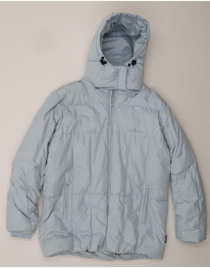 ELHO Womens Loose Fit Hooded Padded Coat UK 14 Medium Blue Polyester Vintage Elho and Second-Hand Elho from Messina Hembry 