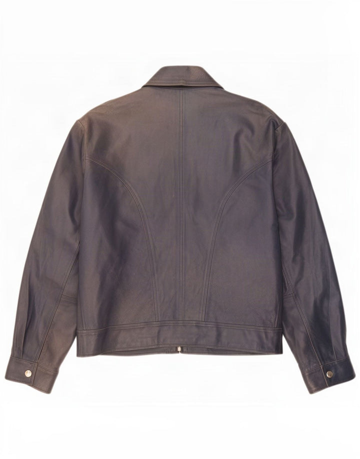 Kiros Mens Leather Jacket IT 52 XL Navy Blue