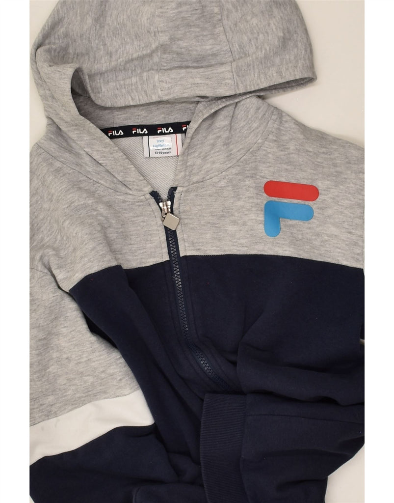 FILA Boys Zip Hoodie Sweater 13-14 Years Navy Blue Colourblock Cotton | Vintage Fila | Thrift | Second-Hand Fila | Used Clothing | Messina Hembry 