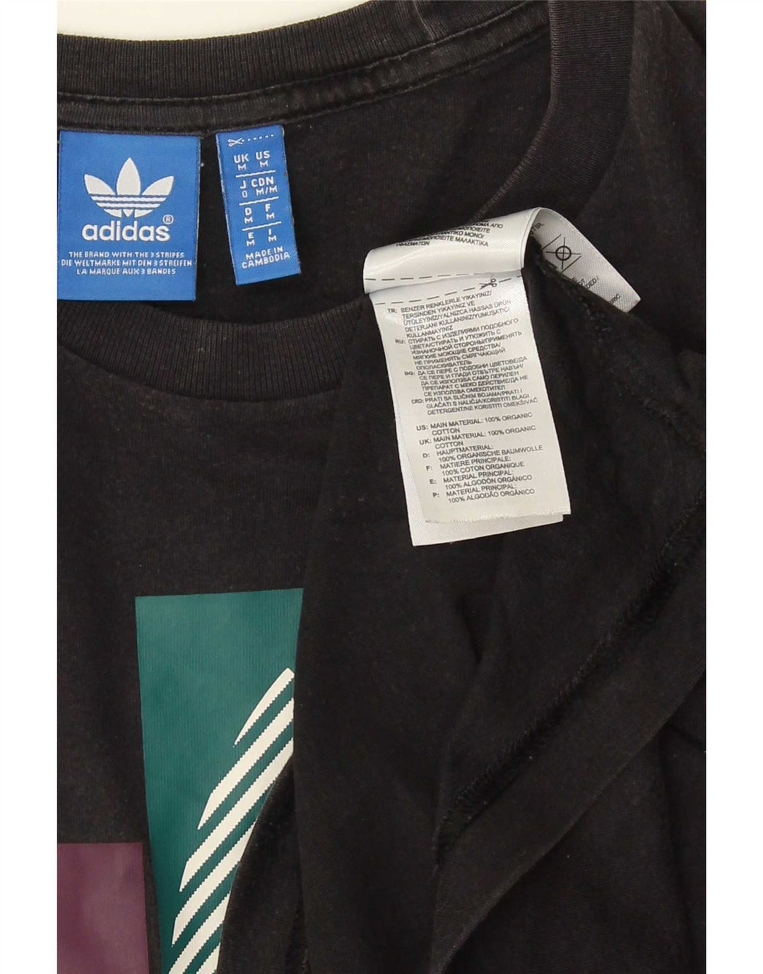 Adidas Mens Graphic T-Shirt Top Medium Black Cotton