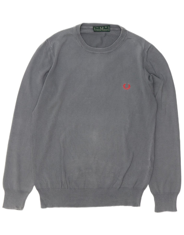 FRED PERRY Mens Crew Neck Jumper Sweater Medium Grey Cotton