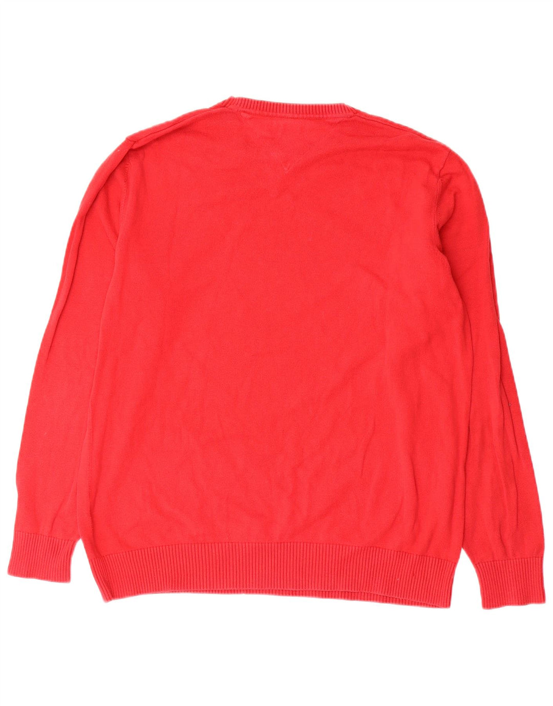 Tommy Hilfiger Mens V-Neck Jumper Sweater Medium Red Cotton