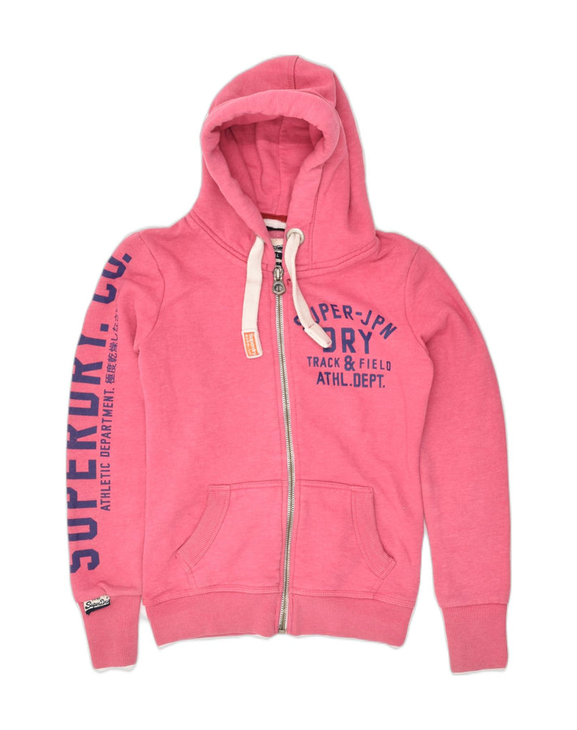 SUPERDRY Womens Graphic Zip Hoodie Sweater UK 6 2XS Pink Cotton | Vintage Superdry | Thrift | Second-Hand Superdry | Used Clothing | Messina Hembry 