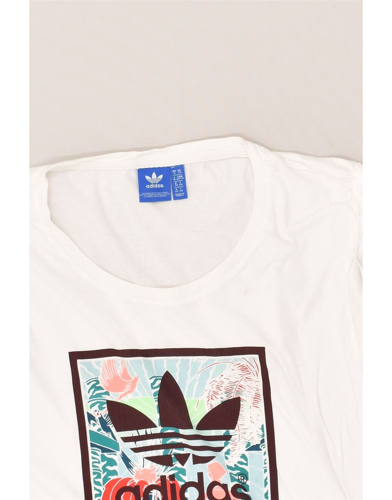 ADIDAS Womens Graphic T-Shirt Top UK 6 XS White Cotton | Vintage Adidas | Thrift | Second-Hand Adidas | Used Clothing | Messina Hembry 