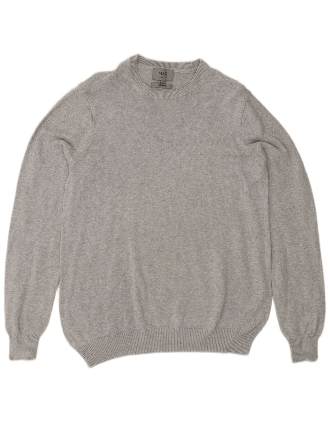 Marks & Spencer Mens Crew Neck Jumper Sweater Medium Grey Cotton