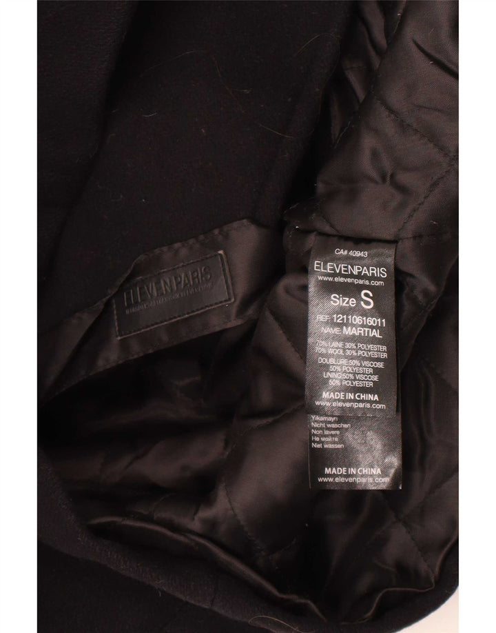 Eleven Paris Mens Pea Coat UK 36 Small Black Wool