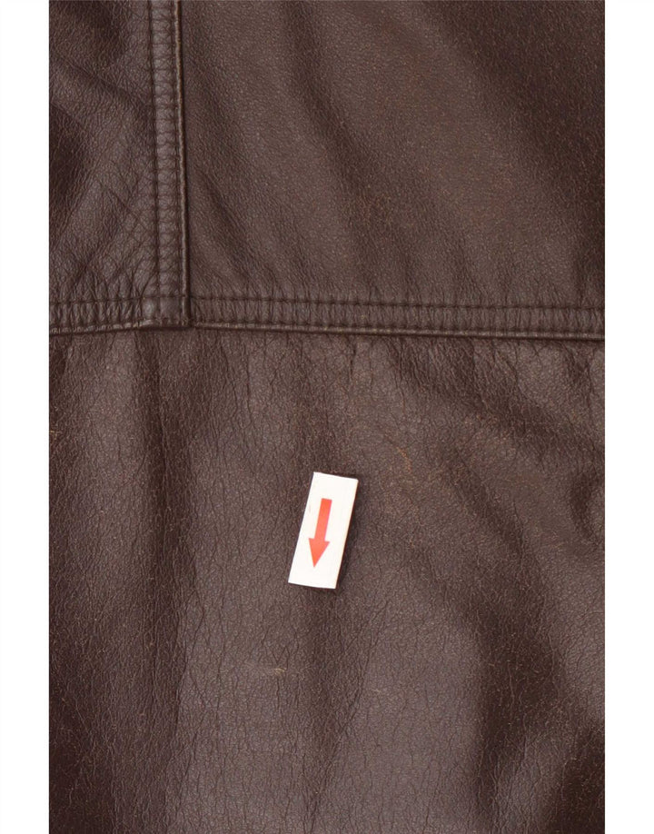 Itallo Mens Leather Utility Gilet IT 60 4XL Brown