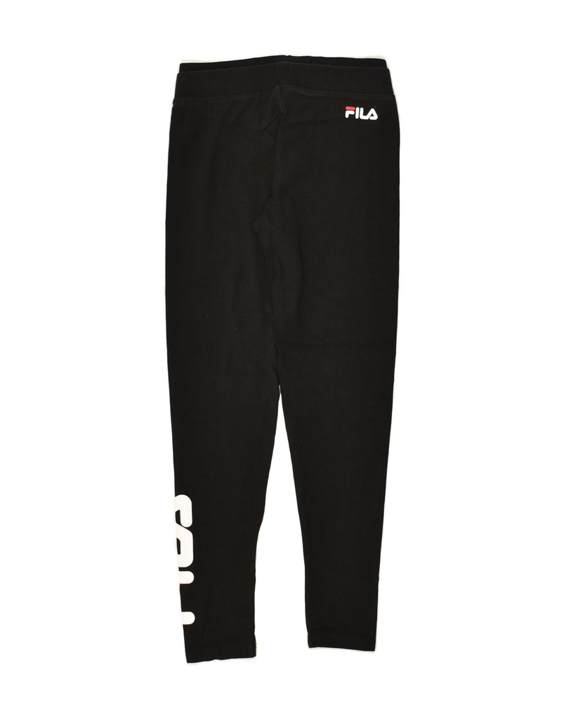 FILA Womens Graphic Leggings UK 8 Small Black Cotton | Vintage Fila | Thrift | Second-Hand Fila | Used Clothing | Messina Hembry 