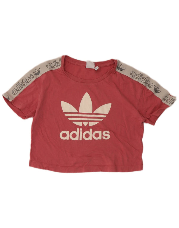 Adidas Womens Crop Graphic T-Shirt Top UK 6 XS Pink Colourblock Cotton