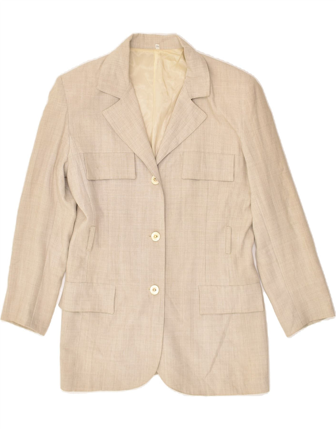 VINTAGE Womens 3 Button Blazer Jacket IT 44 Medium Beige Viscose | Vintage Vintage | Thrift | Second-Hand Vintage | Used Clothing | Messina Hembry 