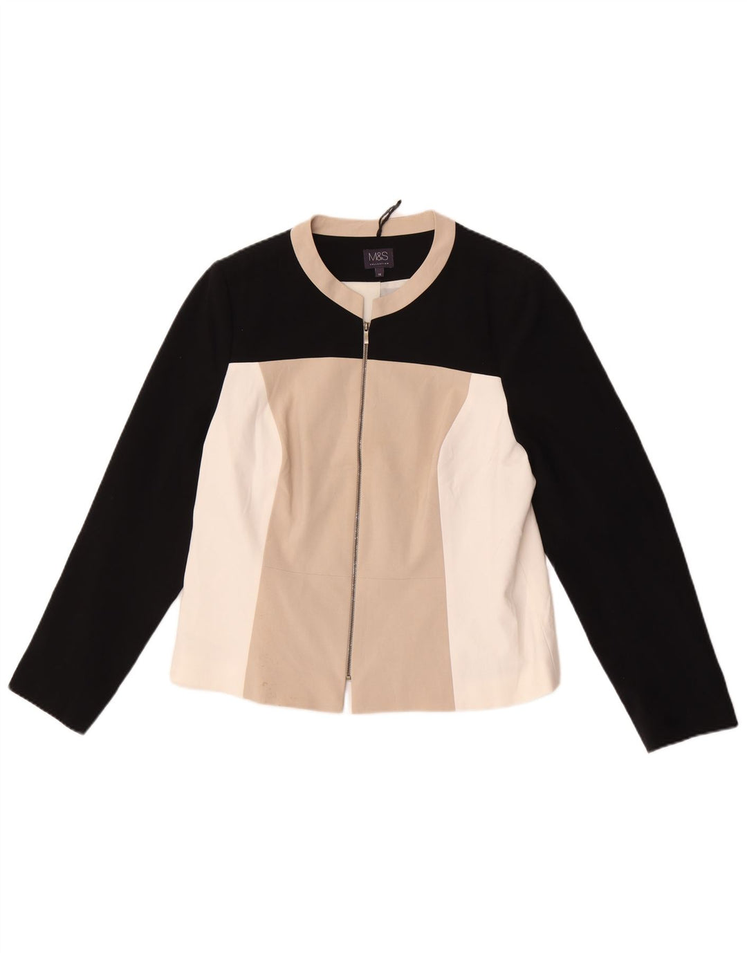 Marks & Spencer Womens Full Zip Blazer Jacket UK 16 Large Beige Colourblock