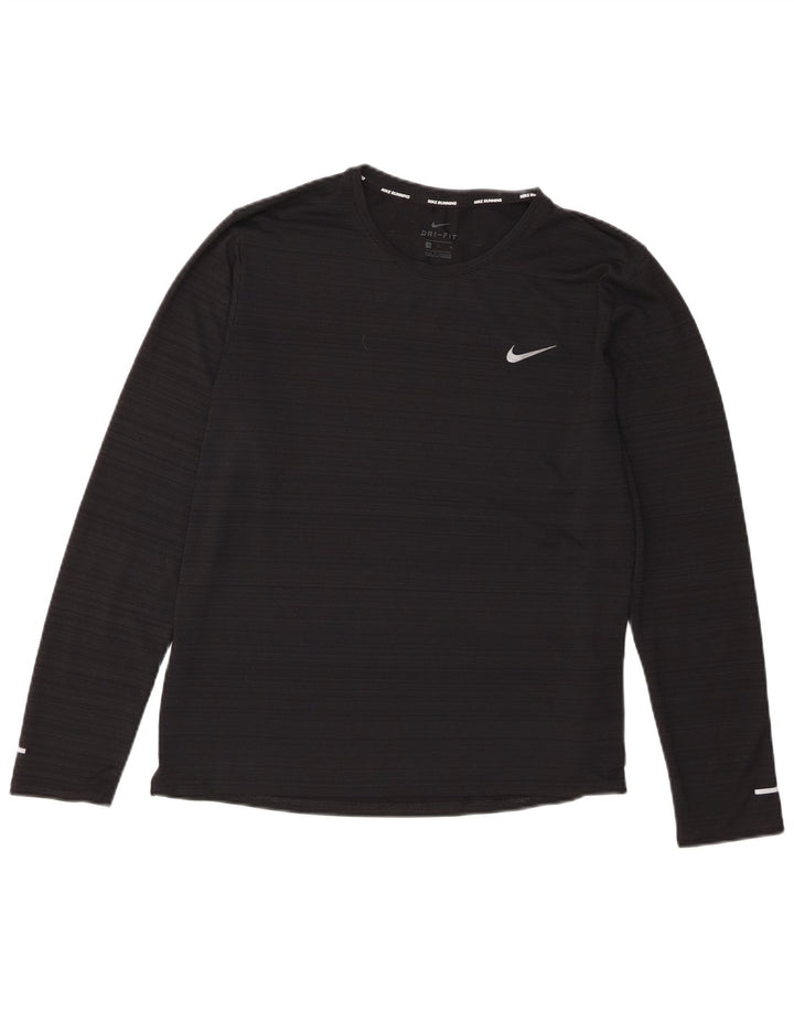 Nike Womens Dri Fit Top Long Sleeve UK 16 Large Black Striped Polyester