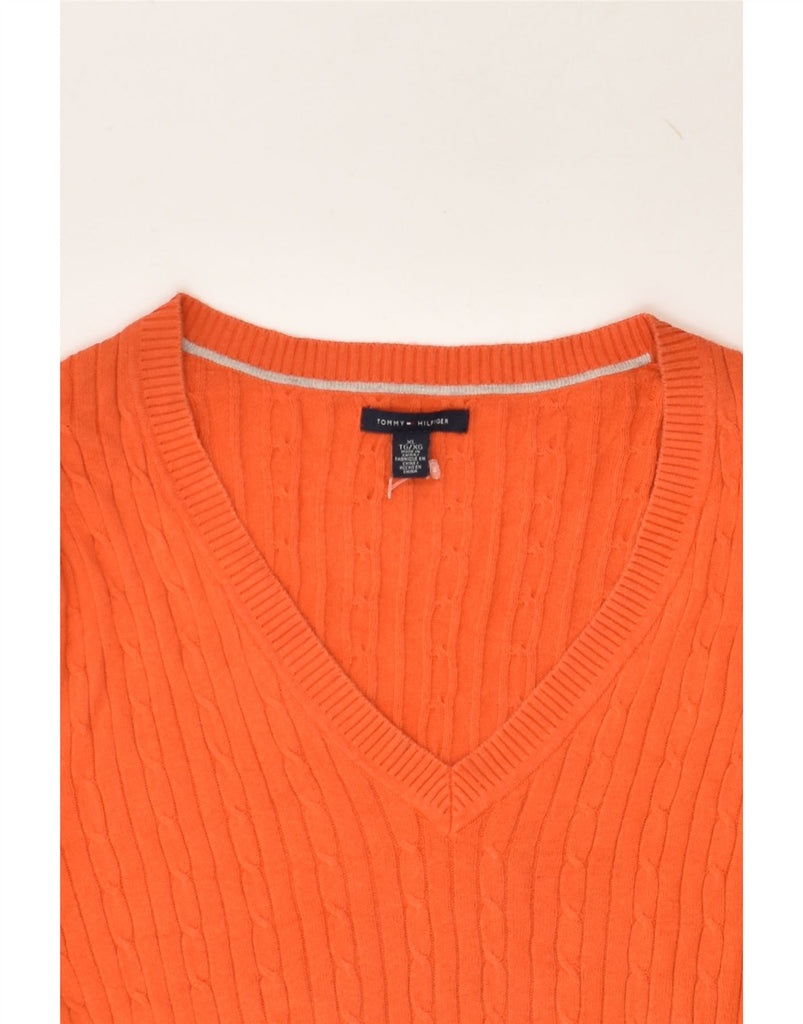 TOMMY HILFIGER Womens V-Neck Jumper Sweater UK 18 XL Orange Cotton | Vintage Tommy Hilfiger | Thrift | Second-Hand Tommy Hilfiger | Used Clothing | Messina Hembry 