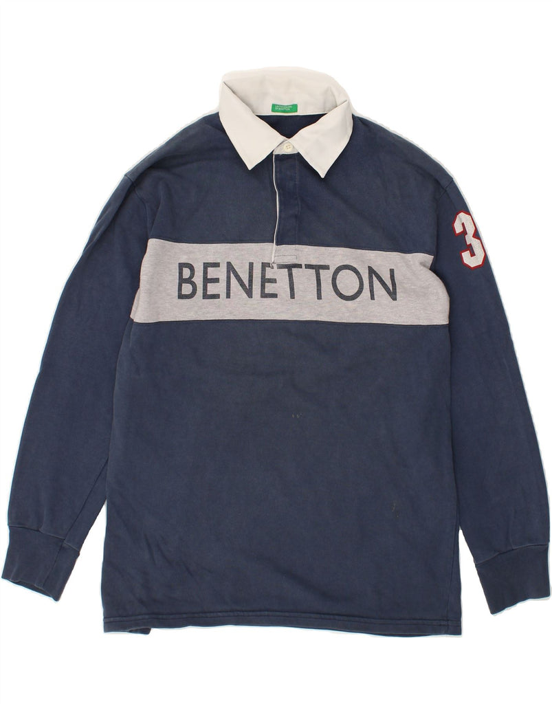 BENETTON Boys Graphic Long Sleeve Polo Shirt 14-15 Years Navy Blue | Vintage Benetton | Thrift | Second-Hand Benetton | Used Clothing | Messina Hembry 