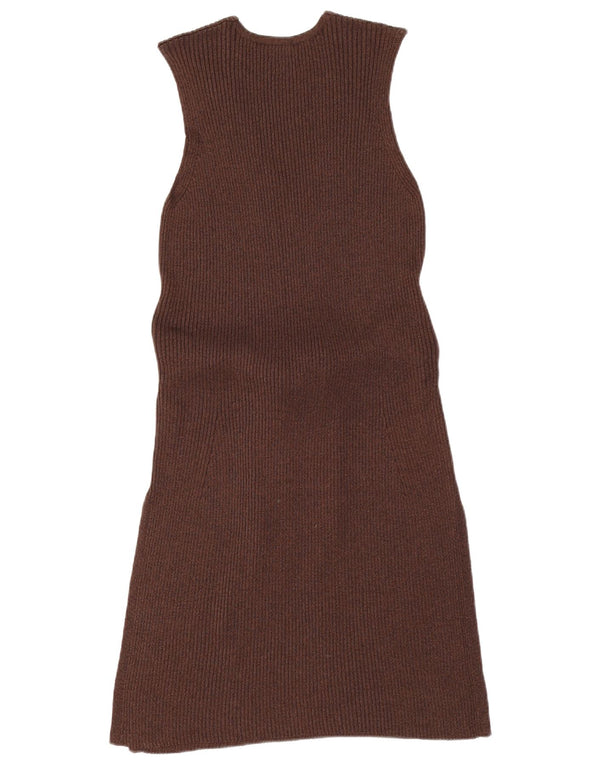 Massimo Dutti Womens Sleeveless Jumper Dress UK 14 Large Brown Viscose