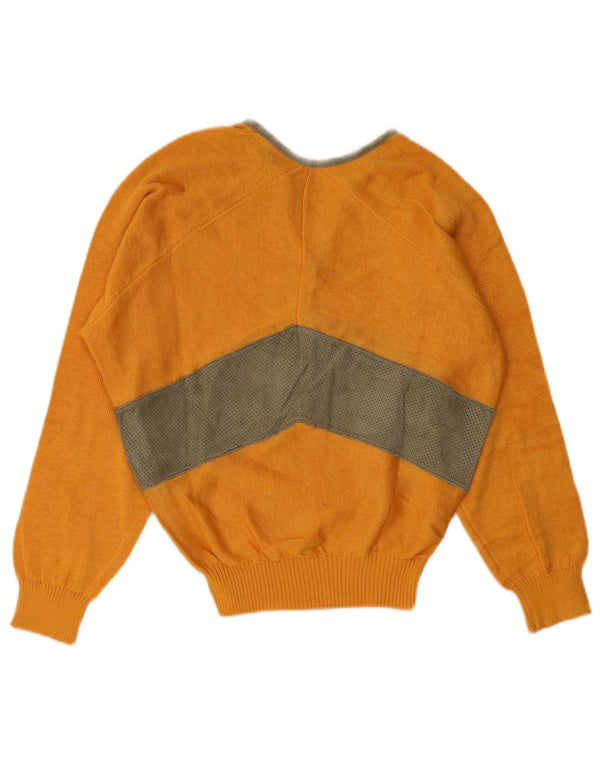Vintage Womens V-Neck Jumper Sweater UK 12 Medium Yellow Colourblock