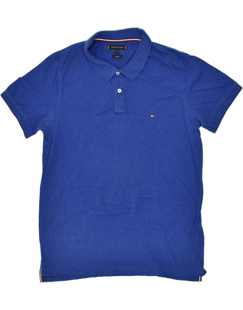 TOMMY HILFIGER Mens Slim Fit Polo Shirt Large Blue Cotton | Vintage Tommy Hilfiger | Thrift | Second-Hand Tommy Hilfiger | Used Clothing | Messina Hembry 