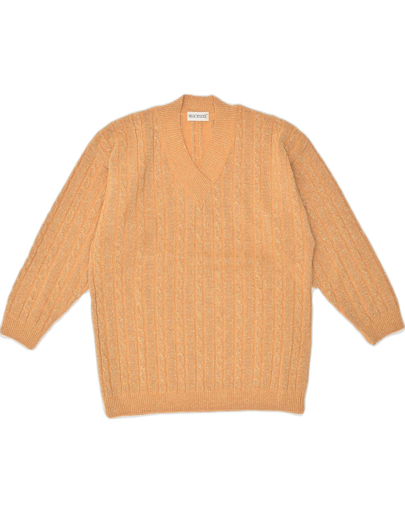 VINTAGE Womens V-Neck Jumper Sweater UK 16 Large Orange Acrylic | Vintage Vintage | Thrift | Second-Hand Vintage | Used Clothing | Messina Hembry 