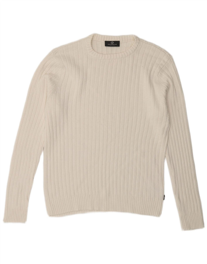 Vintage Mens Crew Neck Jumper Sweater Small White Cotton
