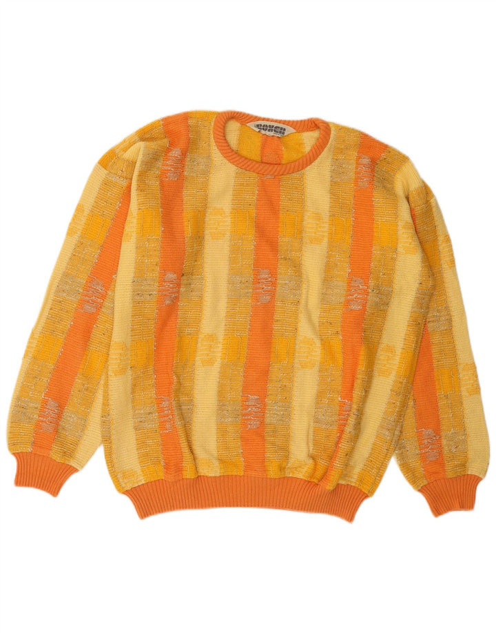 Boxer Mens Crew Neck Jumper Sweater Medium Yellow Striped Cotton