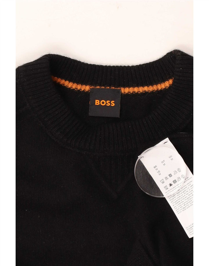 Hugo Boss Mens Graphic Crew Neck Jumper Sweater Medium Black Cotton