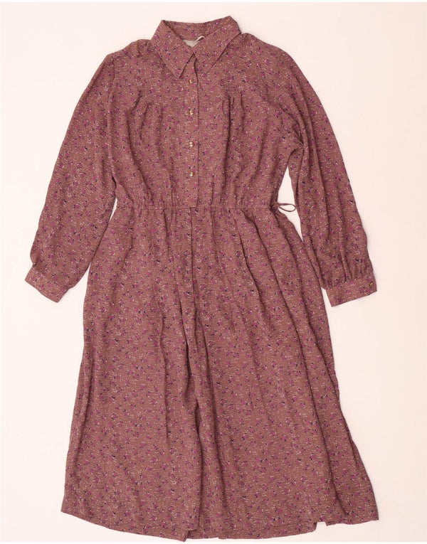 Vintage Womens Maxi Pullover Shirt Dress UK 12 Medium Brown Floral