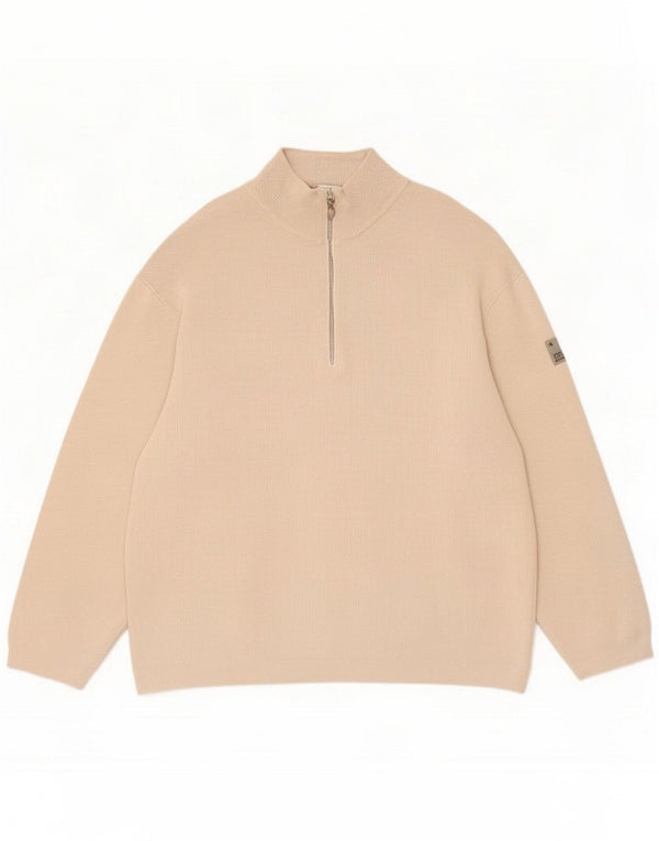 Calvin Klein Jeans Mens Zip Neck Jumper Sweater XL Beige Cotton