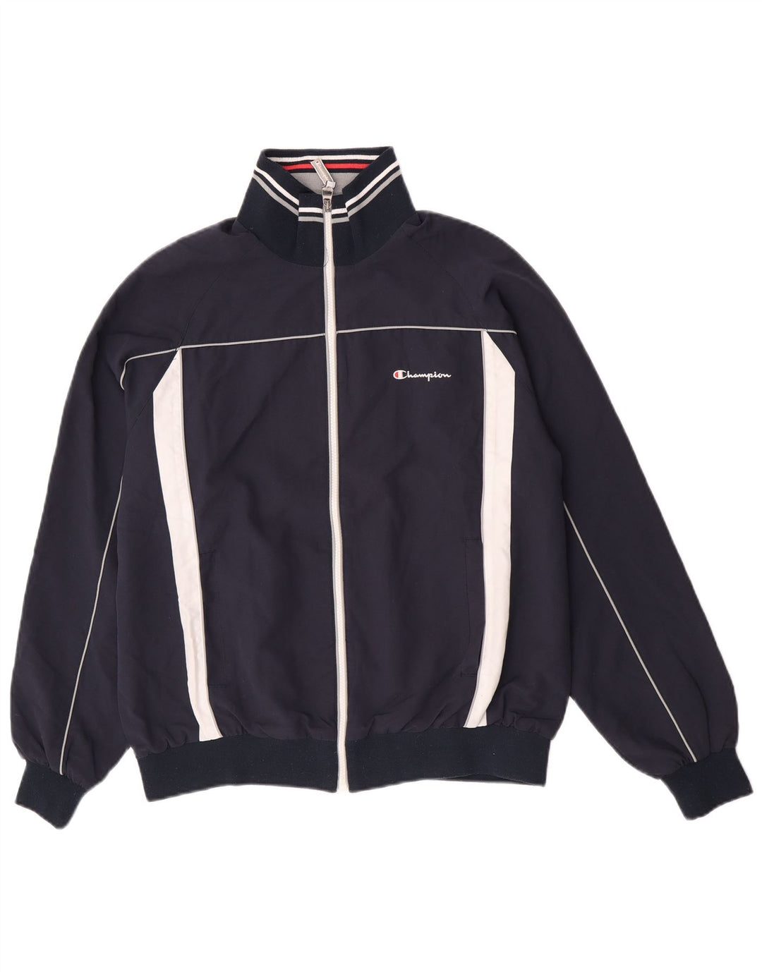 Champion Mens Tracksuit Top Jacket Large Navy Blue Colourblock Polyester