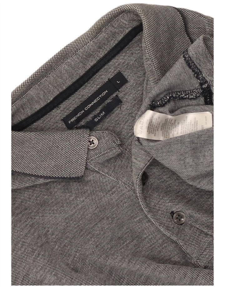 French Connection Mens Slim Polo Shirt Large Grey Flecked Cotton