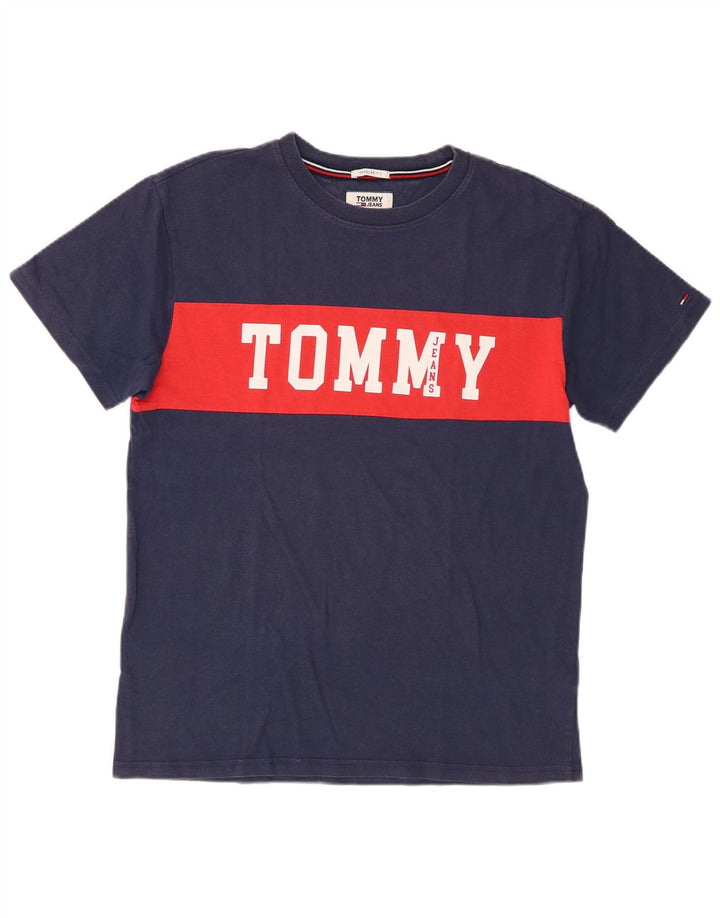 Tommy Hilfiger Mens Graphic T-Shirt Top Medium Navy Blue Colourblock