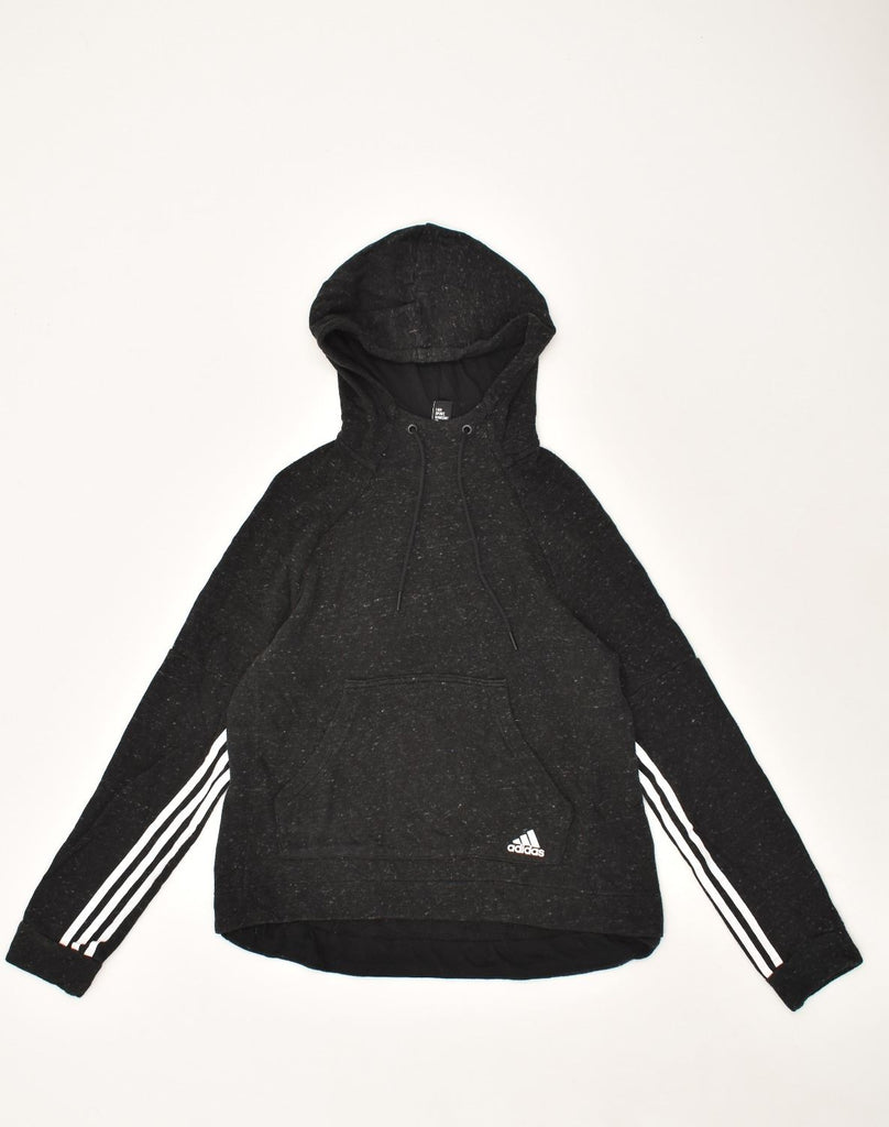 ADIDAS Womens Hoodie Jumper UK 12/14 Medium Black Flecked Cotton | Vintage Adidas | Thrift | Second-Hand Adidas | Used Clothing | Messina Hembry 