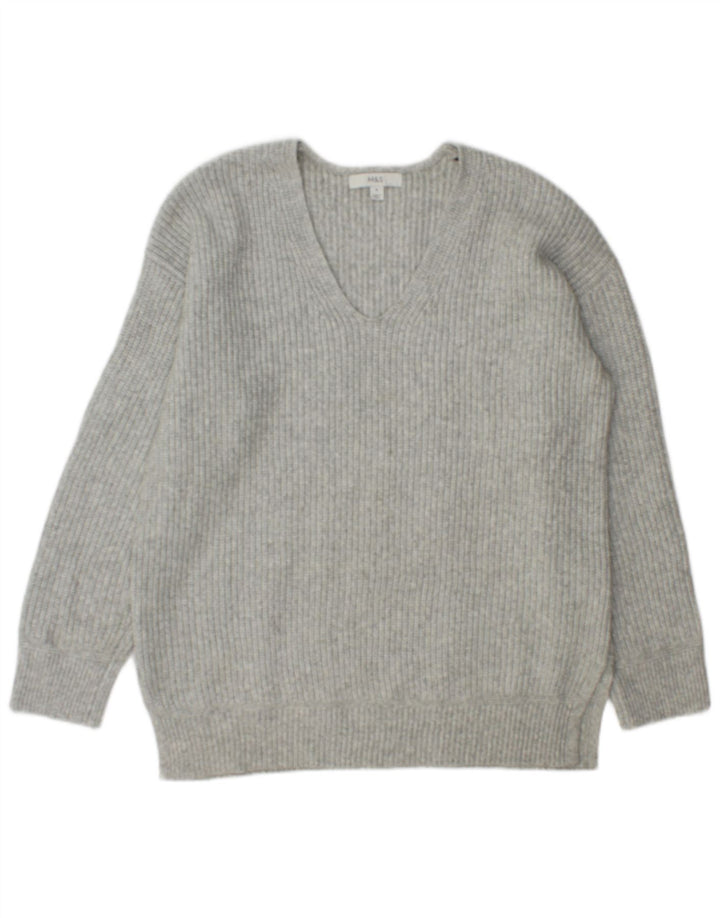 Marks & Spencer Womens V-Neck Jumper Sweater UK 14 Medium Grey Polyester