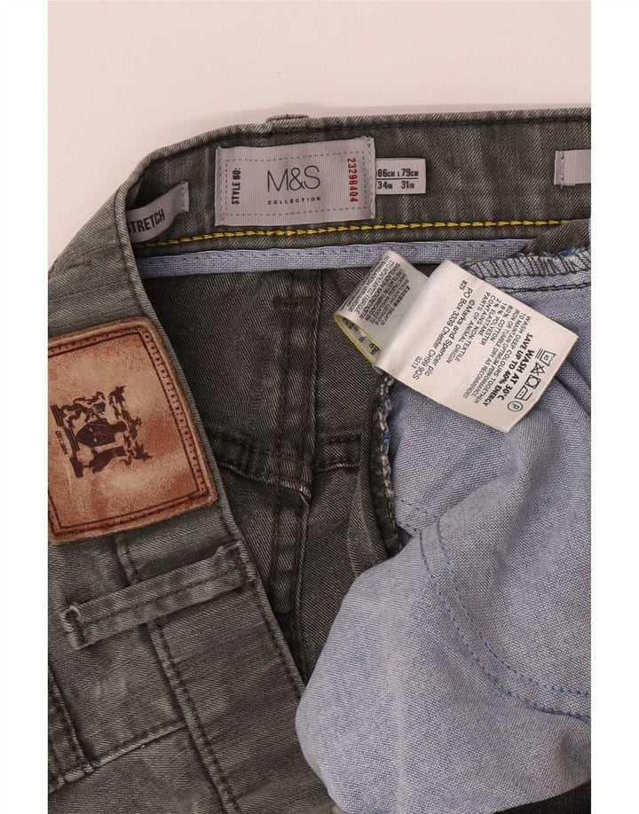 Marks & Spencer Mens Stretch Regular Straight Jeans W34 L31 Grey Cotton