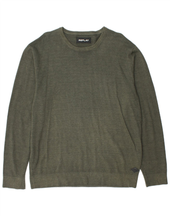 REPLAY Mens Boat Neck Jumper Sweater XL Khaki Wool