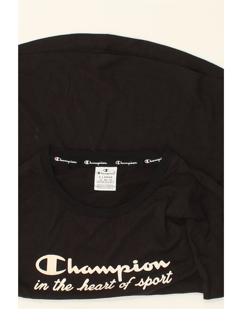 CHAMPION Womens Graphic Top Long Sleeve UK 18 XL Black | Vintage Champion | Thrift | Second-Hand Champion | Used Clothing | Messina Hembry 