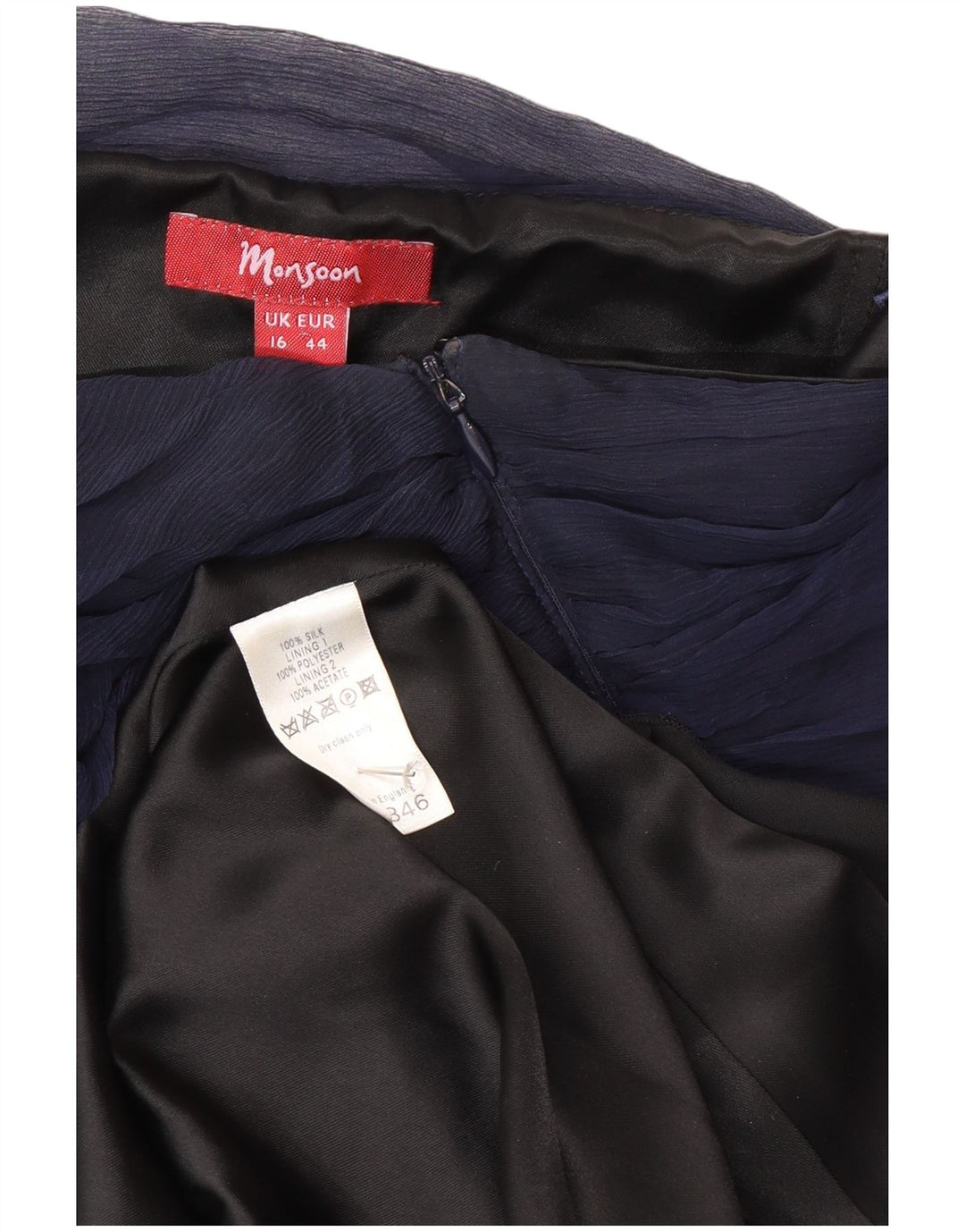 Monsoon Womens Asymmetric Strapless Dress UK 16 Large Navy Blue Silk