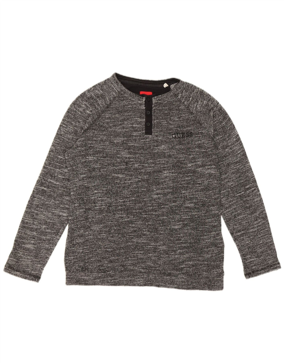 Guess Mens Top Long Sleeve Large Grey Flecked Cotton