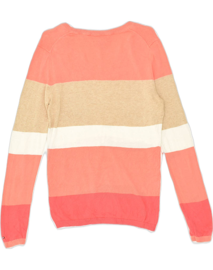 TOMMY HILFIGER Womens V-Neck Jumper Sweater UK 8 Small Pink Colourblock | Vintage Tommy Hilfiger | Thrift | Second-Hand Tommy Hilfiger | Used Clothing | Messina Hembry 