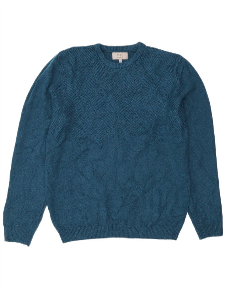 Marks & Spencer Mens Crew Neck Jumper Sweater Medium Green Acrylic
