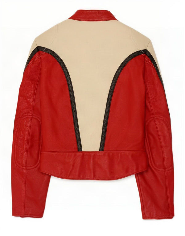 Vintage Mens Leather Racer Jacket EU 48 Medium Red Colourblock