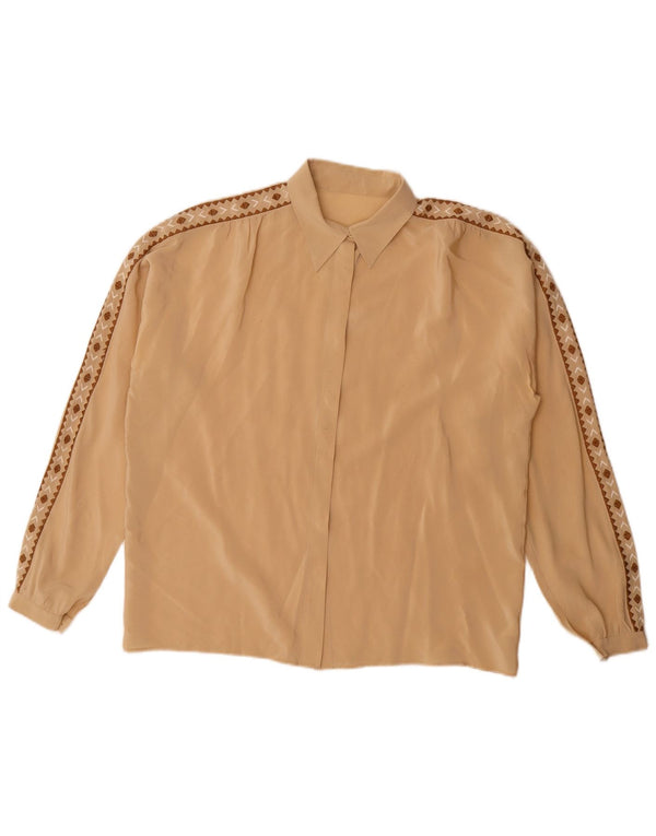 Vintage Womens Shirt Blouse UK 16 Large Beige Geometric