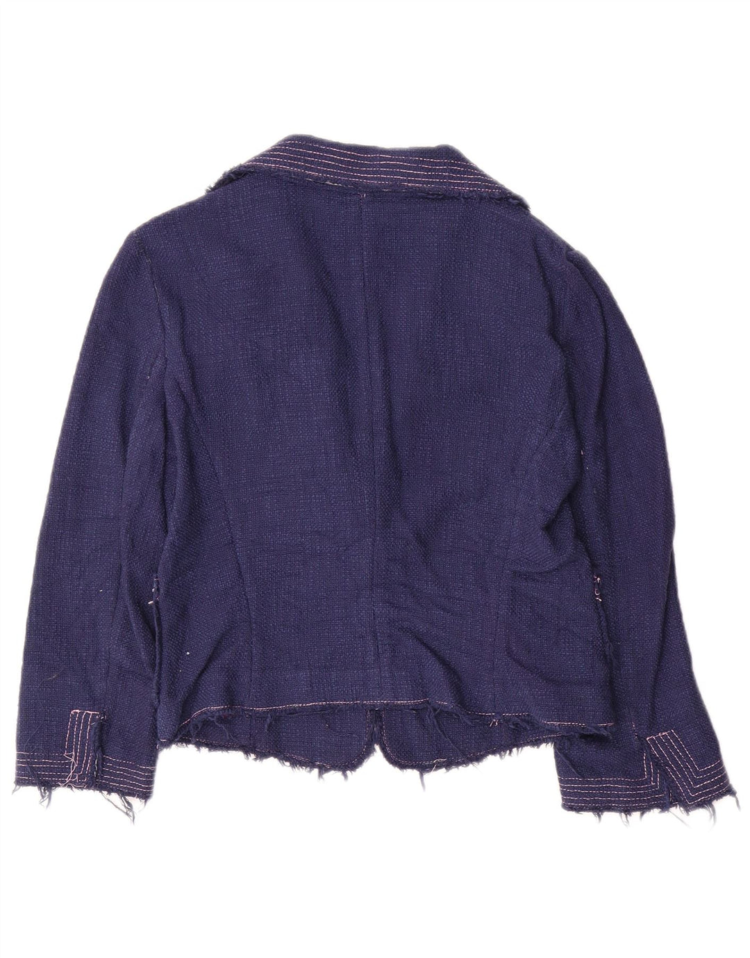 Zara Womens 3/4 Sleeve 1 Button Blazer Jacket EU 40 Medium Navy Blue Cotton
