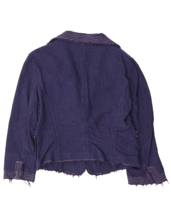 Zara Womens 3/4 Sleeve 1 Button Blazer Jacket EU 40 Medium Navy Blue Cotton
