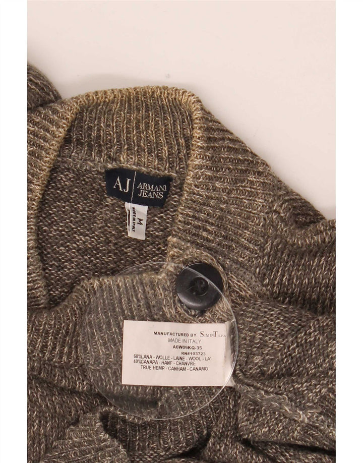 Armani Jeans Mens Button Neck Jumper Sweater Medium Brown Flecked Hemp