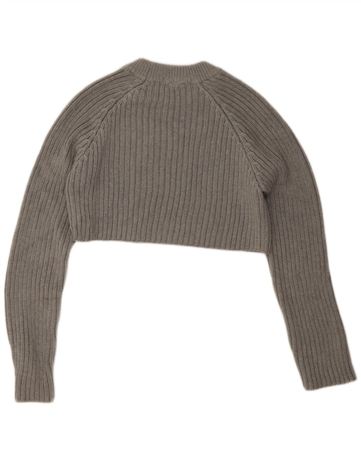 Zara Womens Crop Crew Neck Jumper Sweater UK 14 Medium Grey Cotton