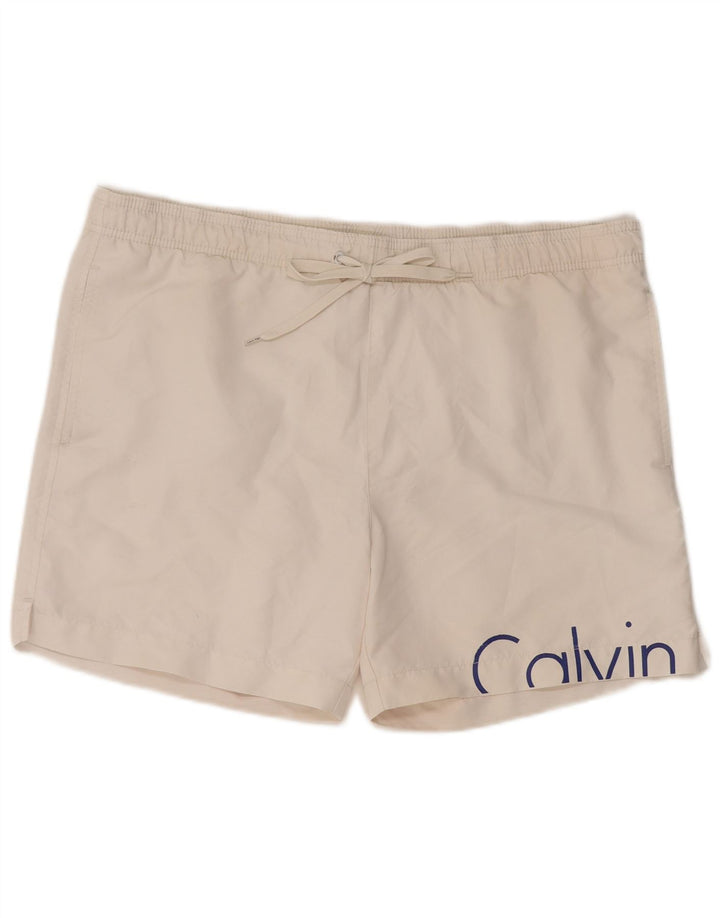 Calvin Klein Mens Graphic Swimming Shorts Medium White Polyester