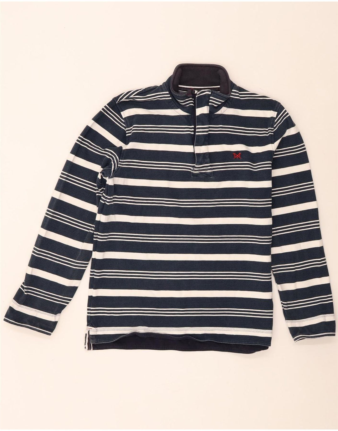 Crew Clothing Mens Zip Neck Sweatshirt Jumper Medium Navy Blue Striped