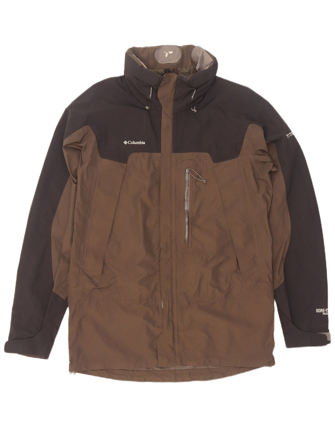 Columbia Mens Titanium Hooded Rain Jacket UK 38 Medium Brown Colourblock